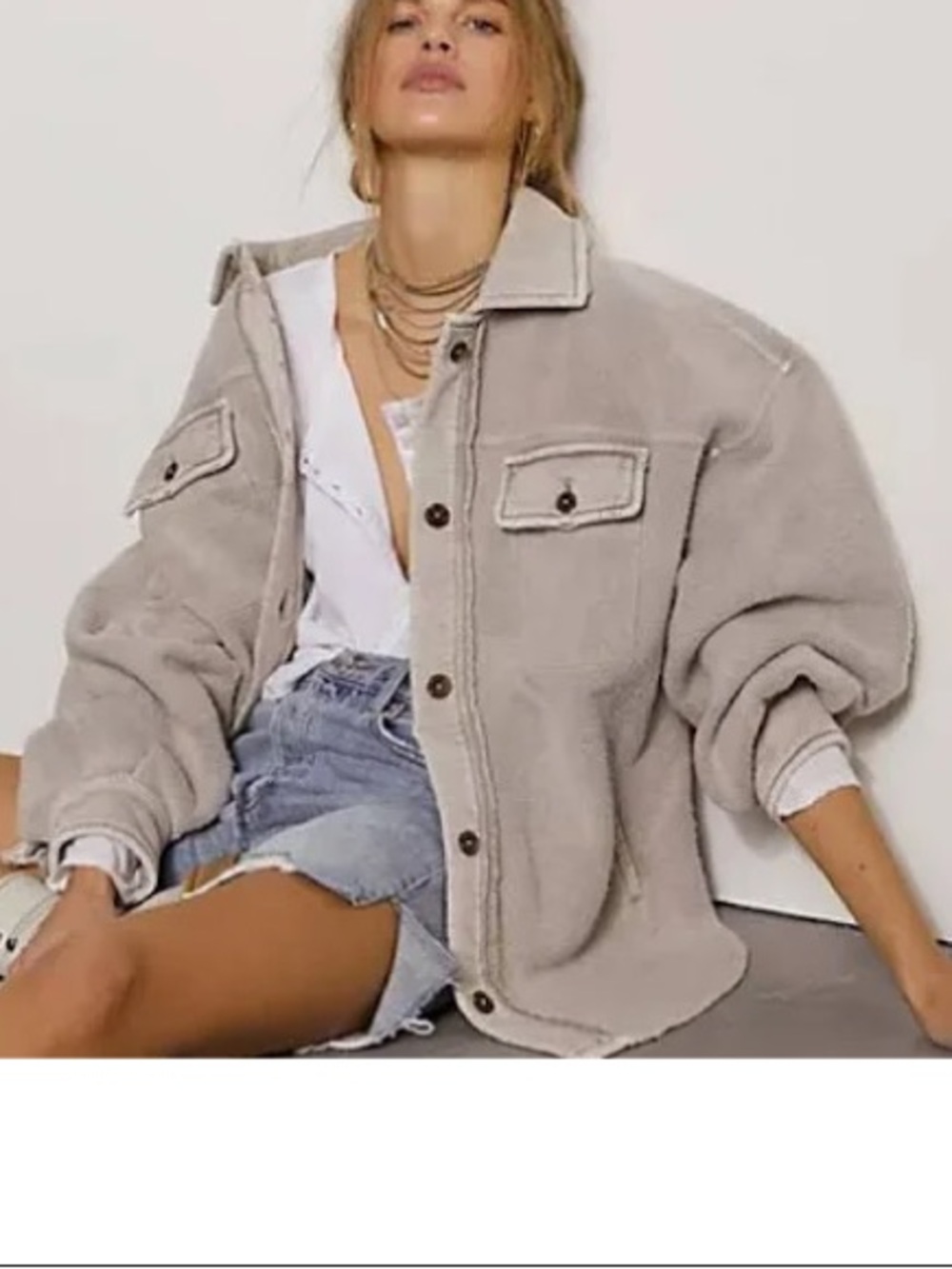NWT FREE PEOPLE ruby jacket in stone Sherpa Shacket size small-large